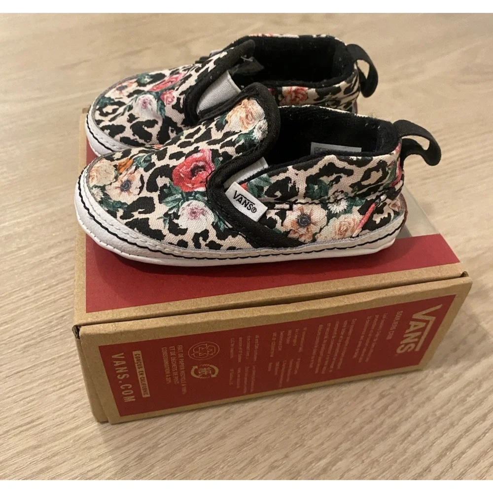 Vans‎ Infant Slip-On V Crib Leopard Floral Hook & Loop Size US 4 Infant Shoes